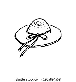 Straw summer hat.Doodle.Hand drawing.Element for the design.