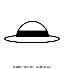 Straw sun hat with ribbon icon illustration