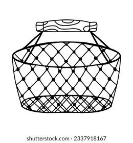 Korb aus Stroh. Handgezeichneter Doodle-Stil. Vektorgrafik einzeln auf Weiß. Farbseite.