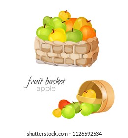 Straw wicker basket with ripe and ruddy apples
