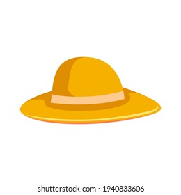 Straw yellow hat on white background background, vector illustration