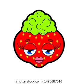 Strawberrie with lips isolated. Glamorous berry vector illustration
