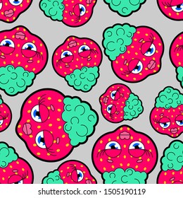 Strawberrie with lips pattern seamless. Glamorous berry background. vector texture