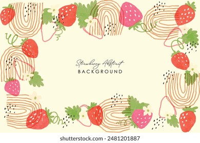 Strawberries abstract pattern. Vector watercolor illustration with berries and leaves. Watercolor Strawberry Pattern. 