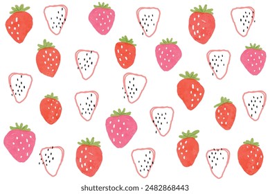 Patrón abstracto de fresas. Vector acuarela ilustración con bayas y hojas. Patrón de fresa de acuarela. 