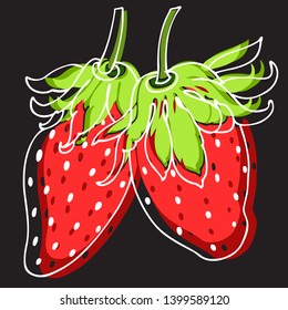 Strawberries in an abstract style. Vector illustration.Isolated image of strawberries on a black background.