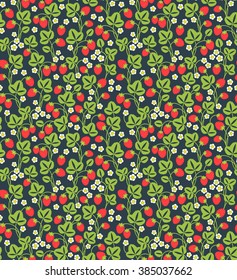 Strawberries background. Seamless fruits pattern of strawberries on a gray background.