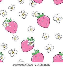 Erdbeeren Hintergrund Vektor. Druckdesign für Textilien. Muster nahtlose Frucht.