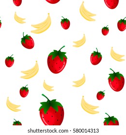 Strawberries and bananas seamless pattern. Good for wallpaper, wrapping papers and texture. Vector illustration.