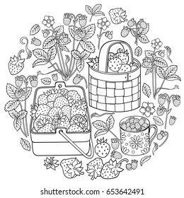 Strawberries in baskets cartoon vector hand drawn abstract illustration