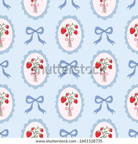 Strawberries bouquets seamless pattern, vintage spring and summer wallpaper, charming background