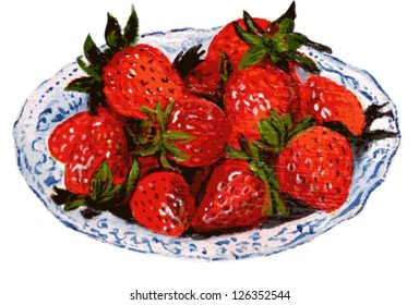 Strawberries in a bowl isolated on white background.