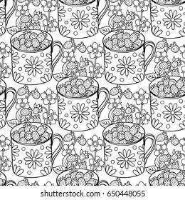 Strawberries cartoon vector hand drawn abstract seamless pattern