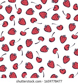 Strawberries and cherries pattern. Vector illustration