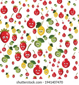Strawberries, cherries, pomegranates. Seamless patterns with berries. Red fruits, berries, strawberry love.