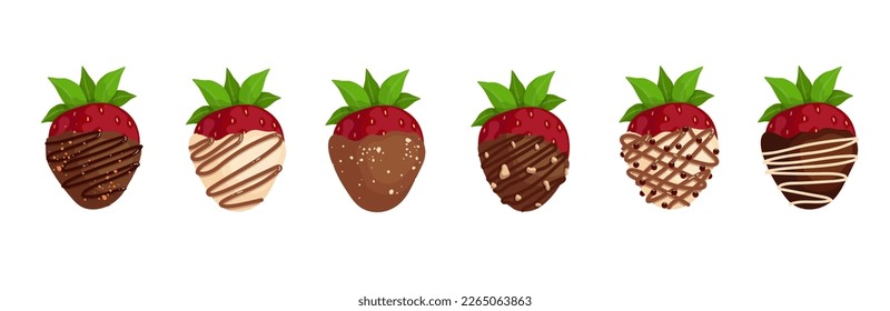 Fresas en helados de chocolate.Postre de baya dulce.Gráficos vectoriales.