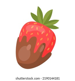 Strawberries in chocolate. Sweets and cakes flat icon. Tasty lollipop, biscuit, candy, ice cream, caramel isolated vector illustration. Confectionery and sweet shop concept