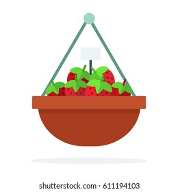 Strawberries in a clay basket vector flat isolated on white