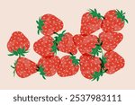 Strawberries colorful wallpaper print background. Fruit illustration isolated on background. Greeting card background with strawberries for your design