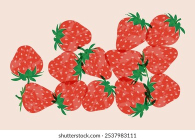 Strawberries colorful wallpaper print background. Fruit illustration isolated on background. Greeting card background with strawberries for your design