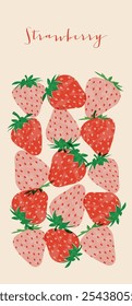 Strawberries colorful wallpaper print background. Fruit illustration isolated on background. Greeting card background with strawberries for your design