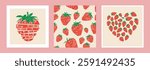 Strawberries colorful wallpaper prints background set. Fruit illustrations isolated on background. Greeting cards background with strawberries for your design.