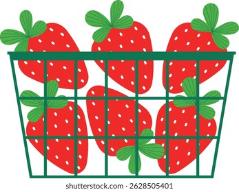 Fresas en un recipiente. Ilustración vectorial aislada en estilo plano.