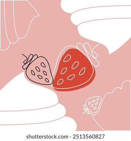 Fresas y crema. Patrón Abstractas sobre fondo rosa para postal, textil, tipografía o embalaje. Antecedentes. Lindo diseño. Gráficos de Vector.