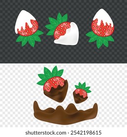 Strawberries with cream and chocolate, waves, dairy product, chocolate, dessert, milk design elements, on a transparent background.