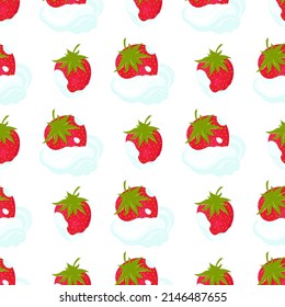Strawberries and cream. Color seamless pattern. Beautiful wallpaper for packaging design, fabric. Vector.