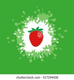 strawberries with cream - Flat style vector