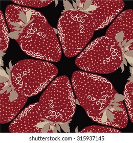 Strawberries in a creative pattern, dot, seamless vector background.