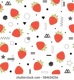 Strawberries. Cute trendy seamless pattern in scandinavian style.  All elements are  hidden under mask. Pattern are not cropped and can be edited