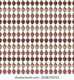 Strawberries in dark and white chocolate decorated with sugar sprinkles. Seamless pattern. Vector illustration.