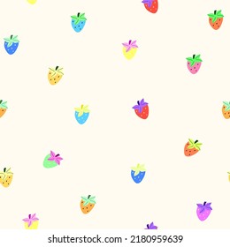 Fresas de diferentes colores. Patrón sin foco con fresa linda. Ilustración dibujada por mano