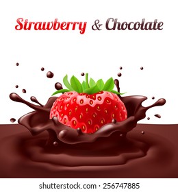 Strawberries dipped in chocolate with splashes. Drop and sweet, food and fresh and liquid