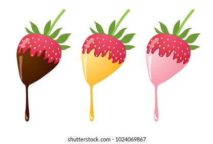 strawberries dipped on white background.