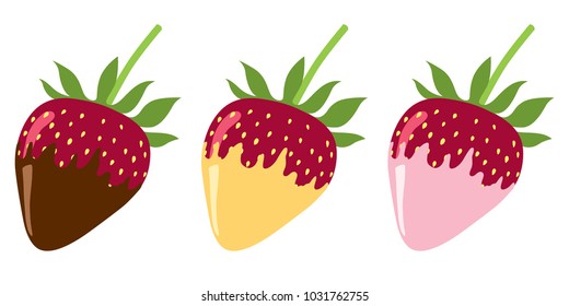 strawberries dipped on white background.