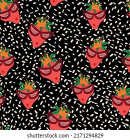 strawberries with dots abstract blots vector seamless pattern