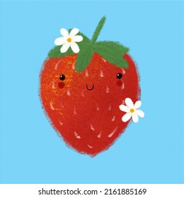 strawberries with flowers drawn in pencil texture