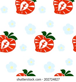 strawberries and flowers - seamless pattern.