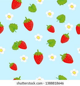 Strawberries and flowers  seamless pattern background