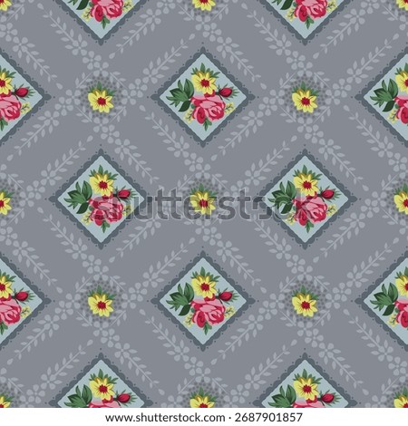 Strawberries and flowers seamless pattern, vintage spring and summer wallpaper, charming background
