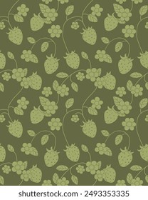Strawberries and flowers silhouette. seamless pattern for decorating all fashion designs, fabrics, wallpapers and prints. on a dark background.

