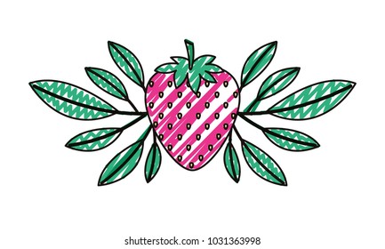 strawberries fresh fruit with leafs frame