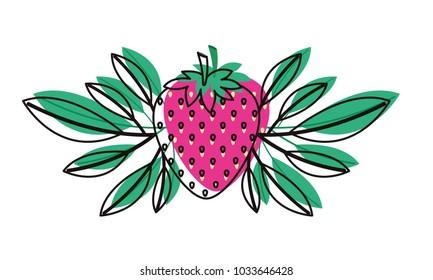 strawberries fresh fruit with leafs frame