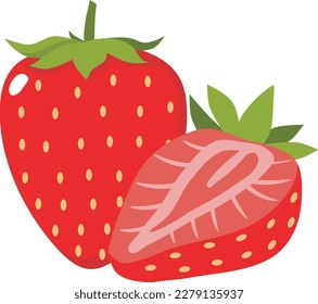 Strawberries fresh fruit, slice and whole berry isolate on white