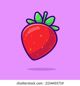 Strawberries Fruit Cartoon Vector Icon Illustration. Food Nature Icon Concept Isolated Premium Vector. Flat Cartoon Style