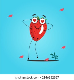 strawberries fruit icon for flyer or children's book illustration, A simple vector design