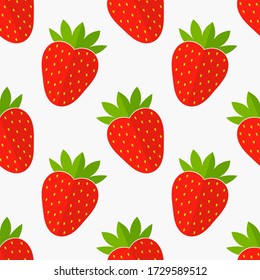Strawberries fruit seamless patern. Flat design vector illustration.